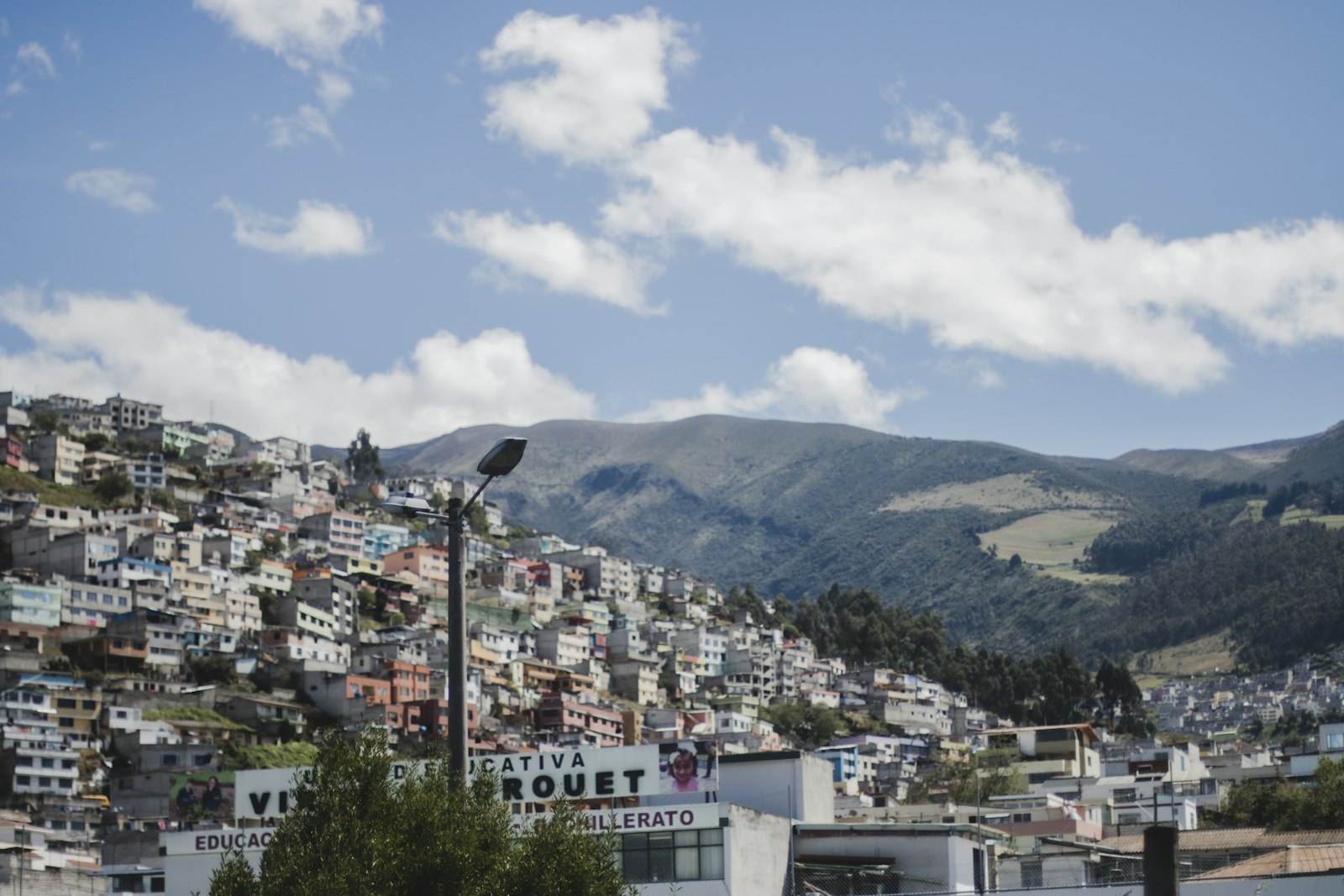 Panoramic view of the historic centre of Quito at sunset